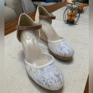 Apt. 9 White and Tan lace Wedges